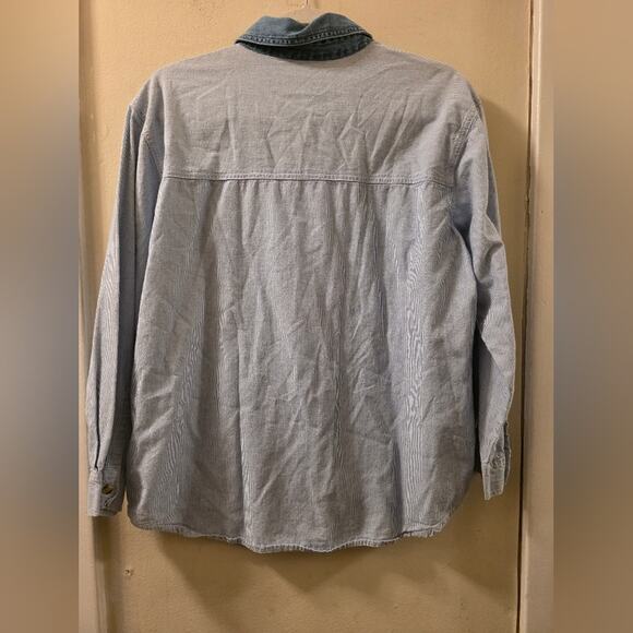 Vtg 90s Womens Floral Embroidered Stripped Denim Shirt Button Down Size M Boho - Picture 2 of 7